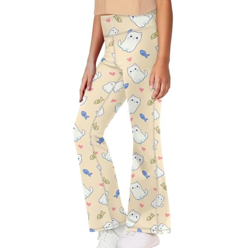 Cute Kitten Leggings for Girls Stretch High Waist Tummy Control Workout Dance Bootcut Yoga Pants