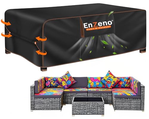 garden Furniture Set Cover Waterproof with Air Vent, 300X250cm outdoor table cover for Rectangle/Rectangular Table and Chair Set，420D Heavy Duty Oxford Fabric patio Table Cover Windproof