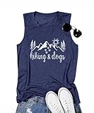 Hiking and Dogs Shirts for Women Funny Dog Paw Graphic Tank Tops Summer Outdoor Camping Sleeveless Tee,Navy Blue S