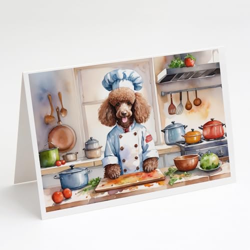 Caroline's Treasures Chocolate Poodle The Chef Greeting Cards Pack of 8 Blank Cards with Envelopes Whimsical A7 Size 5x7 Blank Note Cards