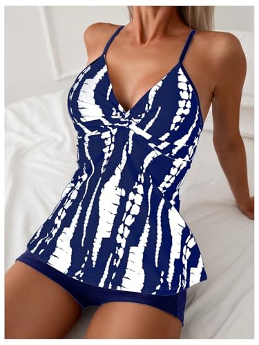MakeMeChic Women's Tankini Sets Graphic Print Twist Front Spaghetti Strap Swimsuit2