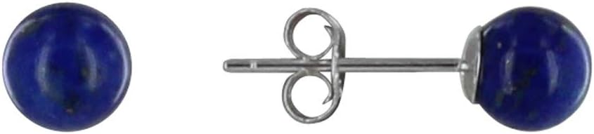 LES POULETTES JEWELS - Rhodium 925 Silver Earrings Studs and 6mm Round Lapis Lazuli Beads