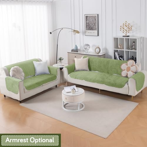 Image of HOKIPO Quilted Sofa Cover 3 Seater and 2 Seater Set - 5 Seater Sofa Cover (3+2) for Seat & Back | 'Quilt Classic' Green (IN-927 * 2+926 * 2-GRN)