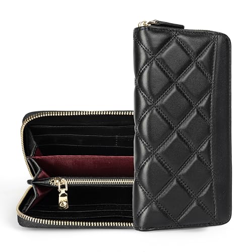 DORIS&JACKY Women Leather Wallet Rfid Blocking Large Capacity Zipper Around Travel Wristlet Bags
