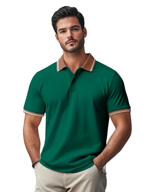 Image of Veirdo Pure Cotton Half Sleeves Regular Fit Plain Solid Classic Polo Colored Collar T-Shirt for Men (Colors: Olive, Black & White)