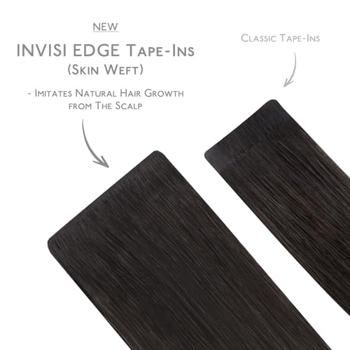 Image of WENNALIFE Invisi Edge Tape in Hair Extensions Human Hair,#2 /6 /2,14 Inch | 14 Inch 25g 10pcs Balayage Dark Brown Mixed Chestnut Brown Invisi Remy Hair tensions Seamless Injected Straight