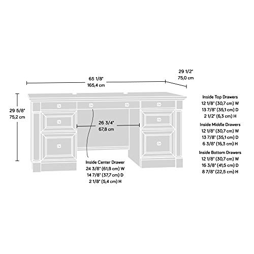 Image of Sauder Palladia Office Desk with Drawers, Executive Desk with File Cabinet Storage, Cable Management, Keyboard Tray, in Split Oak Finish