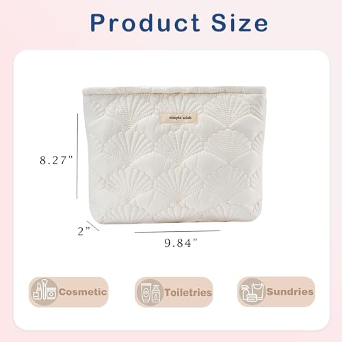 Quilted Cotton Coquette Makeup bag, Coastal Granddaughter Aesthetic Cosmetic Bag, Cute Seashell Portable Travel Toiletry Pouch (01White)2