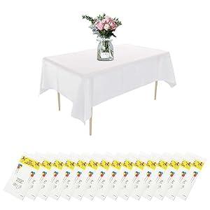 SHUESS 15 Pcs White Table Cloth Party – 54 x 108 Inch Disposable Tablecloths – Plastic Disposable Tablecloths for Parties, Picnic, Wedding – White Disposable Table Cloth