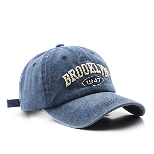 Brooklyn Hat Vintage Brooklyn 1947 Dad Hat Washed Cotton Unstructured Baseball Cap for Men & Women Navy Blue