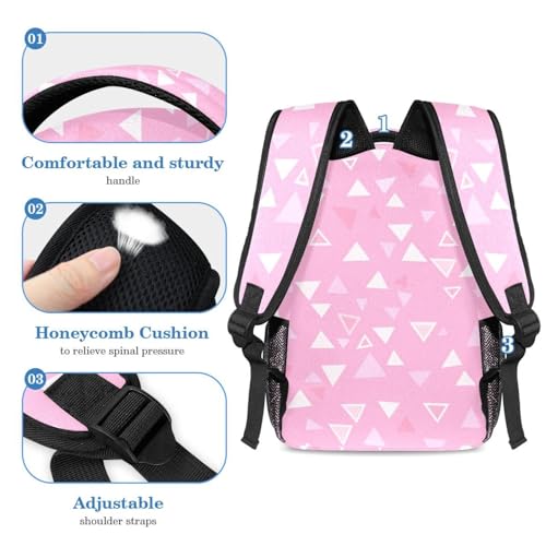 Sac à dos motif triangle rose géométrique avec sa trousse assortie