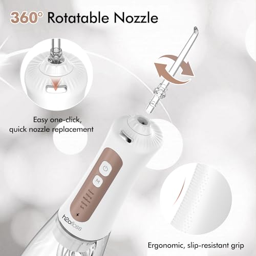 Image of H2ofloss Water Dental Flosser Teeth Pick -Portable Oral Irrigator with 5 Modes, Rechargeable IPX7 Waterproof Orthodontic Teeth Cleaner Pick Cordless for Home Travel-300ml Water Tank (White + Freshening Tablets)
