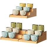 Hongtamoya 3-Tier Expandable Bamboo Mug Holder For Countertop Coffee Cup Holder Display Mug Organizer Mug Rack for Coffee Bar Organizer Mug Shelf for Cabinet for Kitchen, Home