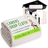 All Purpose Canvas Drop Cloth 4x12, Canvas Tarp for Painting, Bundle with Painting Tool Kit with Roller Covers, Roller Frames, Brushes and Tray for Household Painting, Cabinets and Crafts (11-Piece)