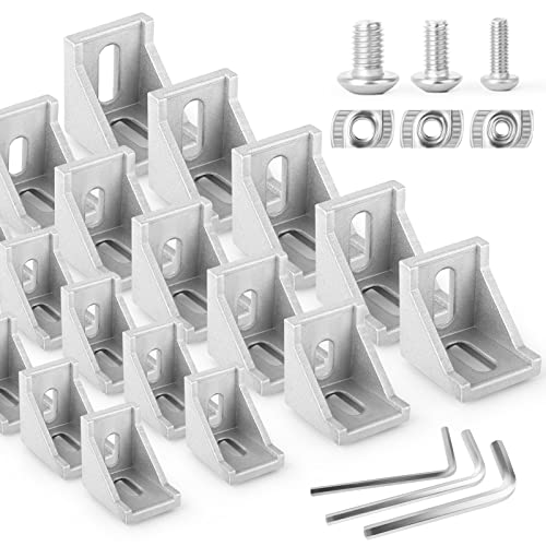 QCQIANG 115 PCS Aluminum L Bracket, 2022 3030 4040 Inside Corner Bracket with t Nut Screws and Wrench for Connection Between Aluminum Materials
