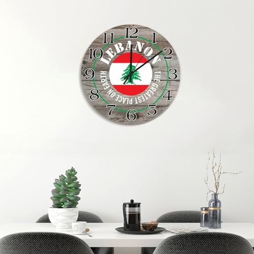 Horloge murale drapeau Liban pendule vintage 38 cm déco murale à piles