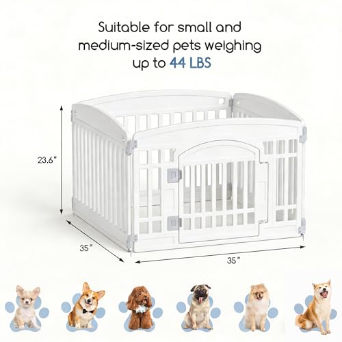 Image of DUMOS Plastic Dog Playpen, 24 Inch 4 Panels Small Pet Fence Play Pen