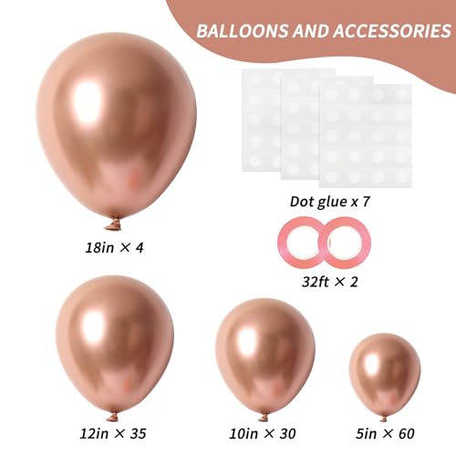 Image of RUBFAC 129pcs Rose Gold Balloons Different Sizes 18 12 10 5 Inches, Latex Balloon Garland Arch Kit for Birthday Party Valentine's Day Baby Shower Graduation Wedding Holiday Decoration