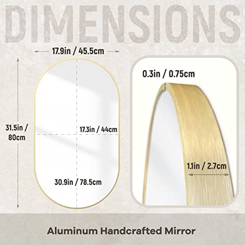 Emi Home Gold Oval Mirror With Two Picture Frames, 17.9X31.5 Inch Oval Gold Bathroom Mirror, Oval Vanity Mirror Brushed Aluminum Gold Oval Mirrors For Bathroom, Bedroom, Living Room, Entryway #TOP5