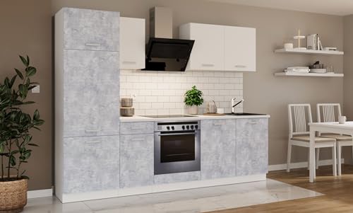 Kuechen-preisbombe Küche Toni 260 cm Küchenzeile Küchenblock Singleküche Einbauküche, Farbe:Betonoptik