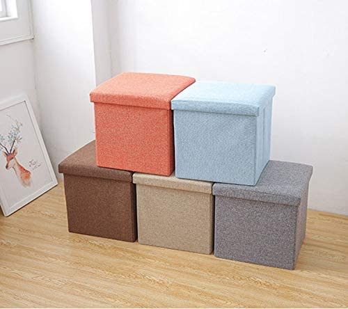 Simple Stool, Square Cotton And Linen Footstool,Fold With Cover Storage Stool Sofa Stool Change Shoe Bench,Handle Design,Living Room Bedroom Home Decoration/Brown/25Cm*25Cm*25Cm #TOP2