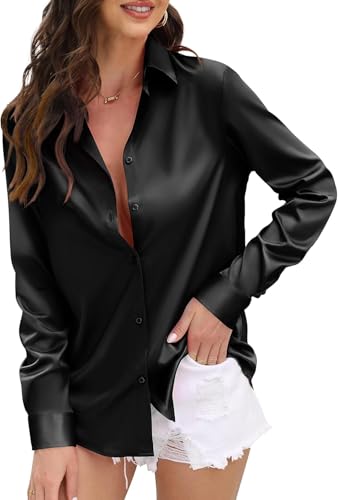 Image of IndoPrimo Women's Satin Shirt with Spread Collar Neck Line Solid Pattern Full Sleeves Regular Fit Western Style and Standard Length