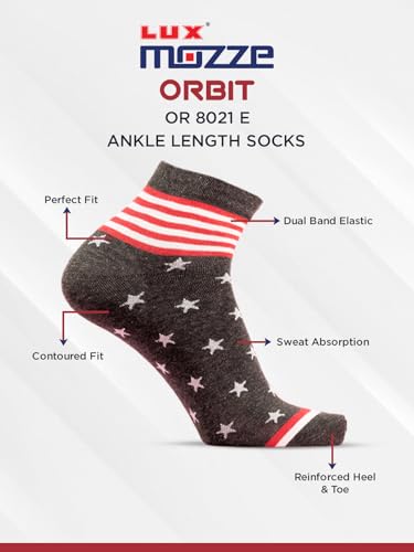 Image of Orbit Ankle Length Socks for Men |Made With Durable & Breathable Cotton | Ideal for Gym, Running, Office | 3 Pair -Multicolor