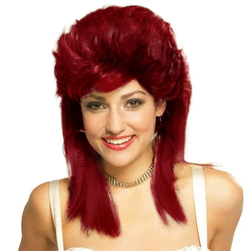 Image of Swiking Red Mullet Wig for Women Shoulder Length Straight Natural Layered Hair 70s 80s Rock Costume Wigs Synthetic Replacement Wig
