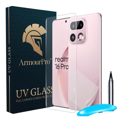 Image of ArmourPro Front and Back Screen Protector for Realme 16 Pro Plus, Edge to Edge UV Tempered Glass with Clear Back Membrane Guard, Anti-Bubble & Anti-Fingerprint Protection