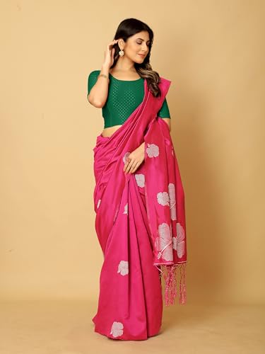 Image of Amazon Brand - Anarva Round Neck Dobby Cotton Lycra Stretchable Elbow Half Sleeve Readymade Saree Blouse for Women Stylish