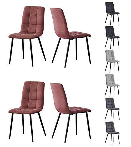 mcc direct Esszimmerstuhl im 4er Set aus Kunstvelourleder mit Metallbeinen Designerstuhl Küchenstuhl Henri (Altrosa)