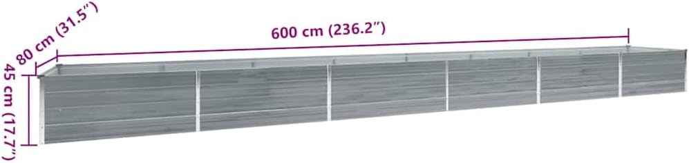 Galvanized Steel Raised Garden Bed 236.2 x 31.5 x 17.7 in Gray Rectangular Planter Box Outdoor for Vegetables Herbs Flowers on Patio Lawn Backyard