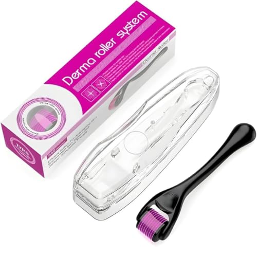 Derma Roller 0.25mm with storage case, 540 Titanium Microneedle Beard Roller Hair Growth for Men and Women, Microneedling Roller for Face Facial Wrinkles Hair Loss Stretch Marks Hair Regrowth (1.5mm)