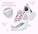 LUCKY STEP Kids Chunky Sneakers Fashion Platform Walking Tennis Shoe Sparkly Butterfly Faux Leather Elastic No-tie Laces School Shoes for Girls Boys(White,Big Kid 4)