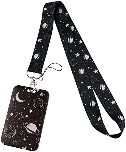 Juanooo Cool Purple Moon Sun Lanyard with ID Card Holder Cute Aesthetic Goddess Key Lanyard for Women Girls Students