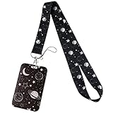 Juanooo Cute Moon Keychain Lanyard for ID Badge for Women Teachers Girls Cool Black Galaxy Star ID Lanyard Badge Holder for Keys for Men Teens School Badge Lanyard for Students