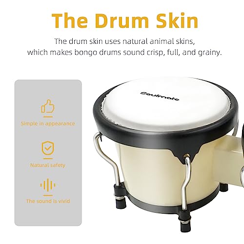 image for Soulmate Bongo Drums 4” and 5” Set for Kids Beginners Adults Trans