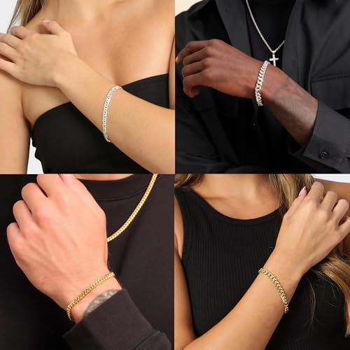 Esrael 925 Sterling Silver Bracelet for Men, Mens Silver Bracelets 5mm Cuban Chain Bracelets Mens Bracelet Jewellery Gifts for Him