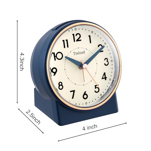 Image of Tinload 4.3 inch Retro Analog Alarm Clock, Vintage Decor, No Ticking Silent, Easy to Set, Gradual Rise Alarm, On /Off Switch on Side, Gentle Wake, Snooze, Lighted on Demand, Battery Operated, Retro Blue