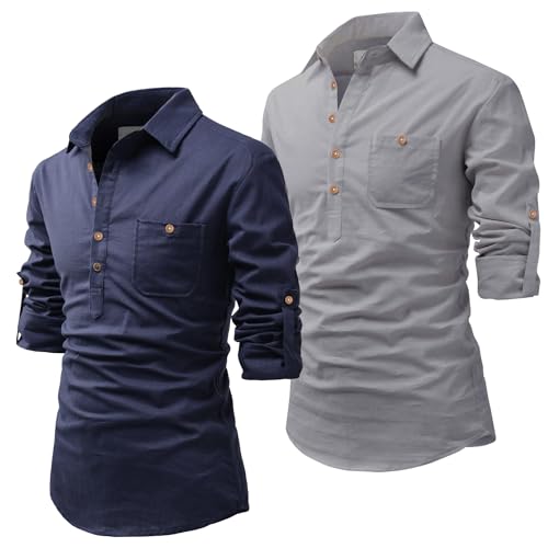 Image of Vida Loca Men Cotton Full Sleeve Casual Spread Collor Slim Fit Short Kurta for Men and Boys (Pack of 2)