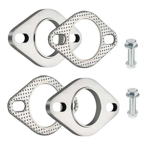 EVIL ENERGY 1.75 Inch 2 Bolt Exhaust Flange Connection Kit, Stainless Steel Exhaust Flange and Gasket Set with Bolts and Nuts, Exhaust Flanges with Flange Edge for Easier Welding, 2 PCS