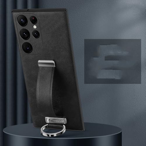 Étui en cuir pour Samsung Galaxy S24 S23 S22 Ultra avec bracelet noir