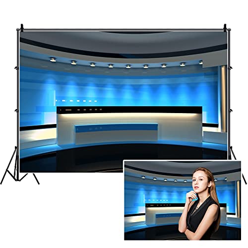 Leyiyi 12x8ft News Broadcast Hall Backdrop Reception Desk Modern Office Interior Program Record Front Table TV Show Photo Background Business Study Adults Portrait Studio Prop Vinyl Wallpaper