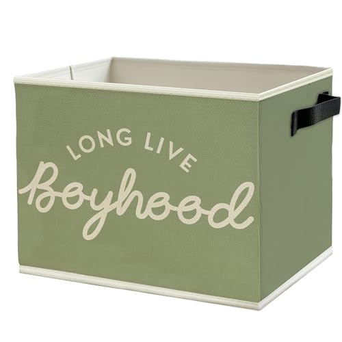 Image of Long Live Boyhood Boys Storage Bins Box with Handles, Green Collapsible Basket Organizer for Kids Teen Boy Nursery Room Bedroom Bathroom Playroom Books Clothes