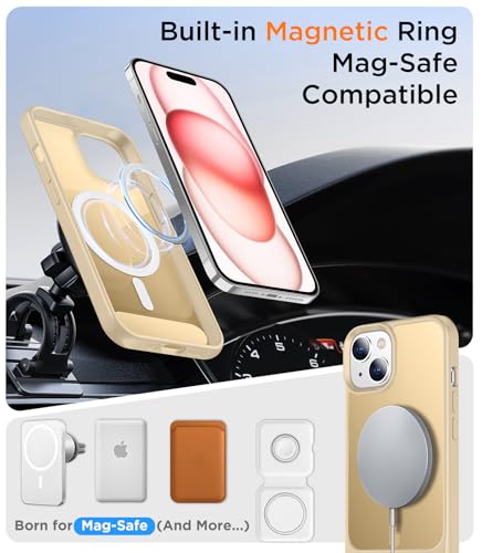 Image of Magnetic Compatible with iPhone 15 Case, [Built-in Invisible Kickstand][Compatible with MagSafe] [Military Grade Shockproof] Slim Translucent Matte Phone Case for iPhone 15 6.1 inch-Light Brown