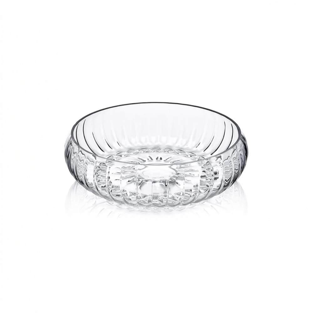 Handgemachte große Glasschüssel 24 cm – Geblasenes Streifen-Design – Spülmaschinengeeignet, BPA-frei – Ideal zum Servieren von Salaten, Obst & Snacks