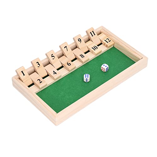 JTLB Shut The Box-Spiel, 12 Zahlen, Flip Tiles, Würfel, Brettspiel, Tragbar, Party, Lustiges Holzspielzeug für Bars, KTV, Teehaus