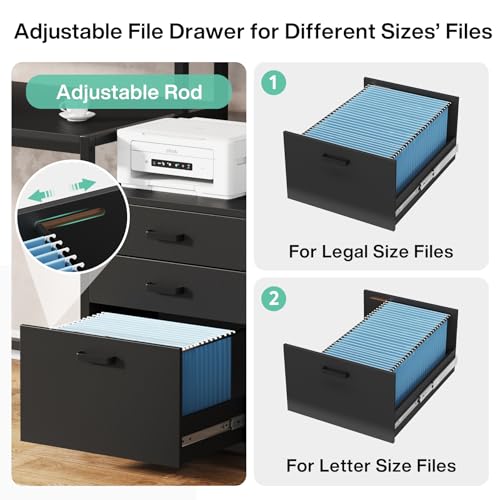 Image of Tribesigns 63 Inch Computer Desk with File Drawer Cabinet, Ergonomic Office Desk with Monitor Stand, Industrial Computer Table with Printer Space, Wood PC Table Workstation Desks for Home Office