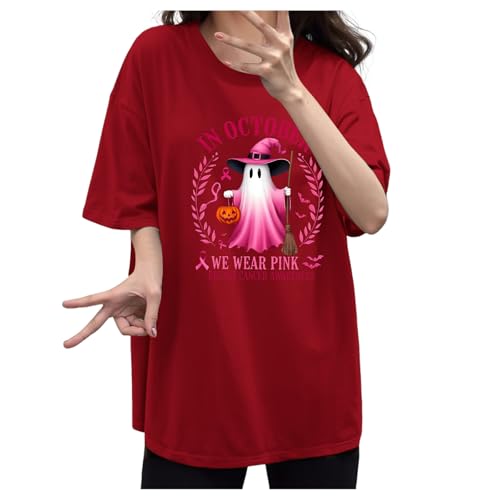tシャツ レディース 半袖 クルーネック ハロウィン 衣装 大人 女性 簡単 カットソー コスプレ かぼちゃ おばけ プルオーバー 個性的 かっこいい 幽霊 トップス おしゃれ ティーシャツ かわいい 撮影 学園祭 文化祭 着ぐるみ 普段着(レッド,M)