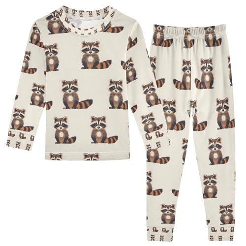 senya Sitting Raccoon Cute Pajamas Set Long Sleeve Soft Cotton Sleepwear 2 Piece